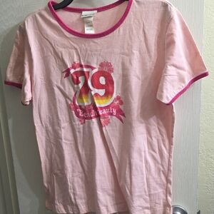 Fashion Bug Pink Ringer Tee with '79' Beach Graphic Size L
